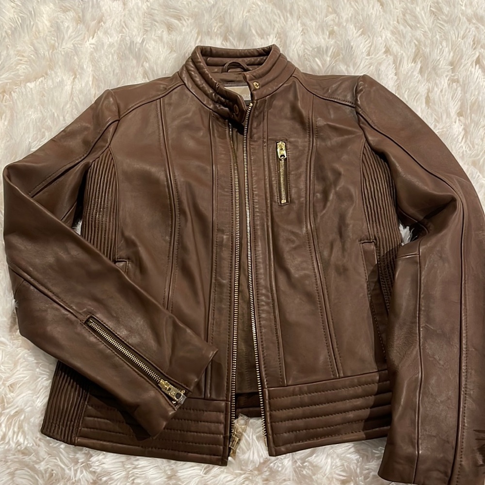Michael Kors soft leather jacket nwt brown
